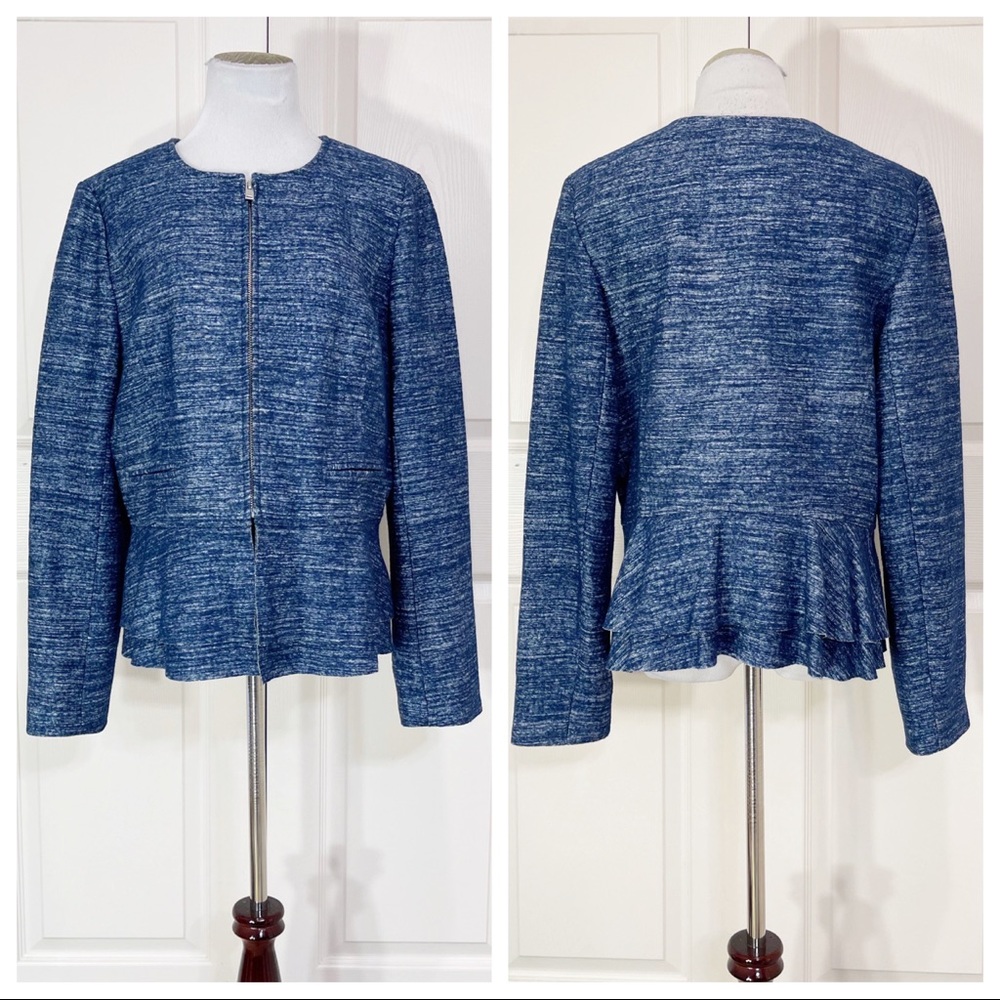 NWT! Banana Republic | Blue Space Dye Peplum Jacket - Picture 2 of 6